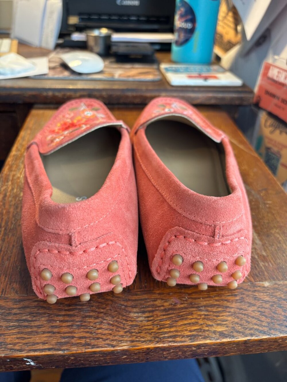 Johnny Was Shoes Womens Size 7.5 Coral Suede Floral Embroidered Moccasin Flats - Picture 3 of 9